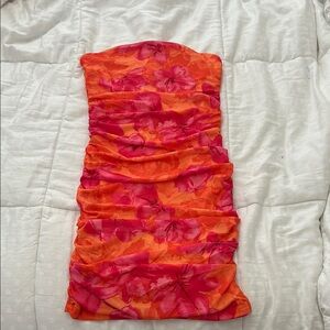 Vibrant Orange and Pink Strapless Dress